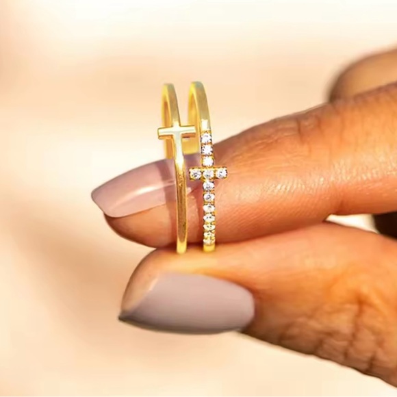 Vintage Double Layer Cross Ring 7, 8 - Picture 2 of 2